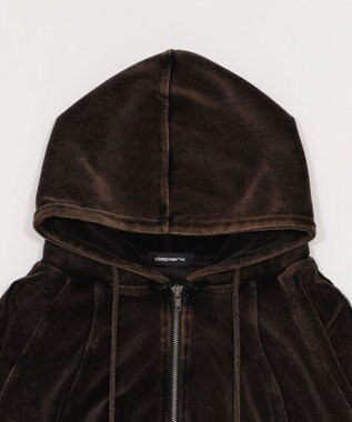 WEGO ベロア2ラインジップパーカー ブラック