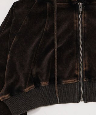 WEGO ベロア2ラインジップパーカー ブラック