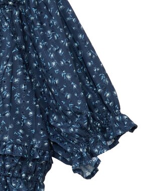 earth music&ecology フラワー刺繍フリルヘムブラウス Navy