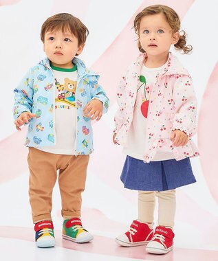 MIKI HOUSE HOT BISCUITS 【80-120cm】キャビット×さくらんぼ 総柄ウインドブレーカー ピンク