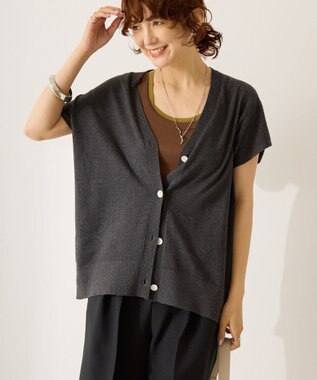 AMERICAN HOLIC フレンチスリーブＶネックニットカーディガン Charcoal Gray