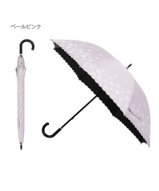 MOONBAT 【遮光率100％/遮熱/UV】LANVIN en Bleu (ランバン オン ブルー)晴雨兼用日傘 フラワーグリッター シルバースカラ刺繍 花柄 長傘 ペールピンク