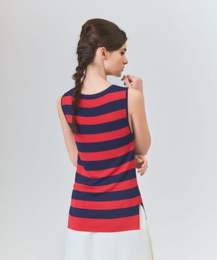 GRACE CONTINENTAL ラインニットノースリーブ レッド