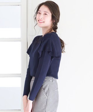 ANY SIS 【洗える】フレアディテール ニット ネイビー