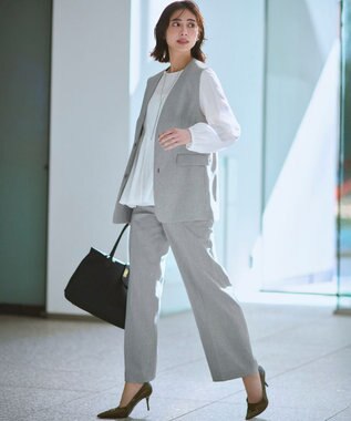 23区 【先行予約】ドビーストライプ クルーネック フレアブラウス ホワイト系