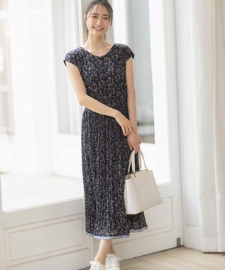 ANY SIS 【洗える】フラワープリーツ ワンピース ブラック系