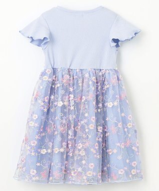 ANY KIDS 刺繍 チュール ワンピース サックスブルー