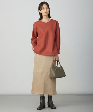 J.PRESS LADIES メルトンジャージー Vネック カットソー オレンジ系