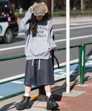 WEGO 【ユニセックス着用ITEM/裏起毛】カレッジロゴボアパーカー 杢グレー