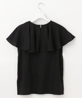 UNFILO 【洗える】リネンレーヨン　ラッフルカラーブラウス ブラック