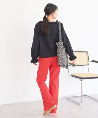 earth music&ecology セルフカットリブフレアパンツ Red