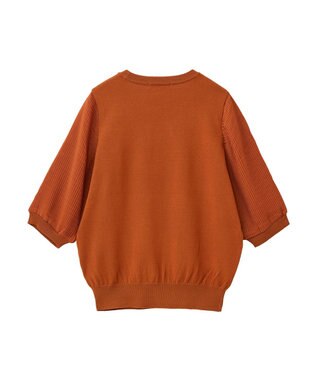 Green Parks 袖プリーツドッキング５分袖ニットプルオーバー Orange