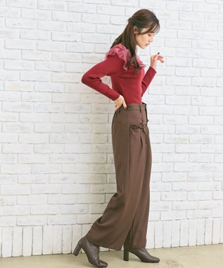 Feroux 襟フリル ニット レッド系