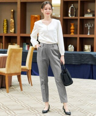 Tiaclasse 【スマート裏起毛・洗える】パールボタンブラウス オフホワイト