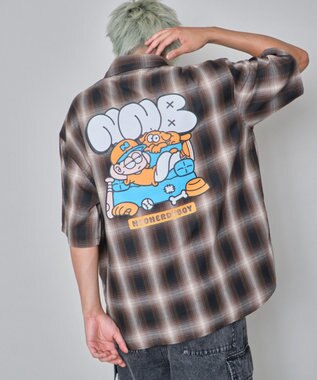 WEGO 【ユニセックス着用ITEM/MLサイズ展開】イラストオンブレチェックシャツ（SS） ブラウンチェック1