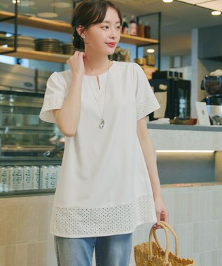 Tiaclasse 裾レース切替チュニック オフホワイト