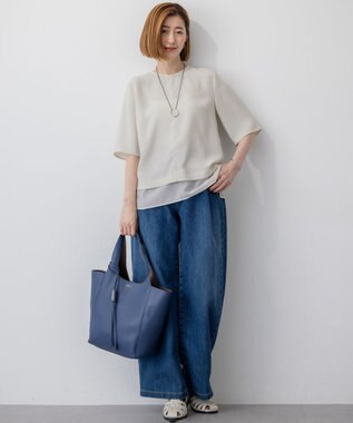 23区 【吸水速乾/UVカット/接触冷感】ストレッチジョーゼット シアーコンビ カットソー ベージュ系