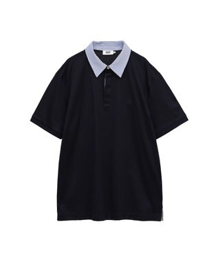 DAKS GIZAコットン THOMAS MASONチェック シャツカラーポロ ネイビー