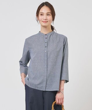 J.PRESS LADIES S リネンminiチェック バンドカラー ブラウス