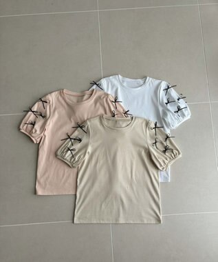 Feroux 【洗える】ランダムリボン カットソー ベージュ系