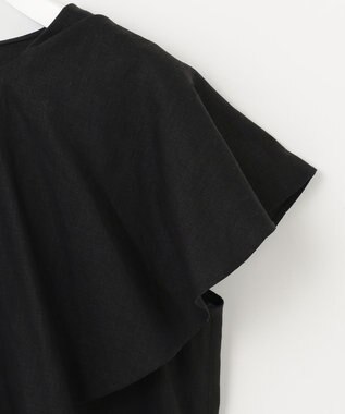 UNFILO 【洗える】リネンレーヨン　ラッフルカラーブラウス ブラック