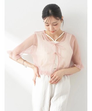 earth music&ecology シアーラメフリルカーディガン Pink