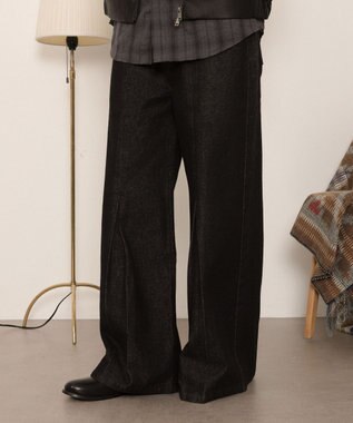 WEGO センタータックバギーフレアデニム デニムブラック