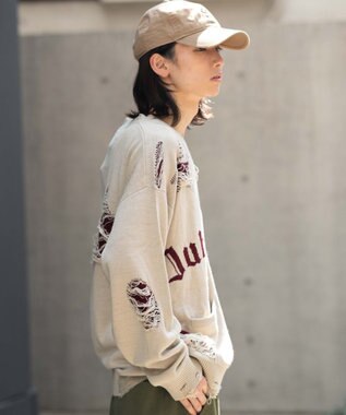 WEGO 【ユニセックス着用ITEM】ダメージジャガードカーディガン オフホワイト