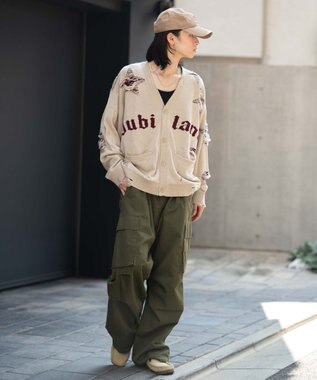 WEGO 【ユニセックス着用ITEM】ダメージジャガードカーディガン オフホワイト