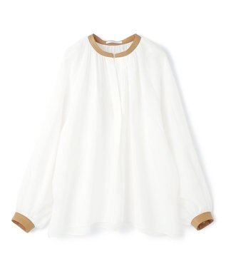 BEIGE， PAULINE / リネンヴィスコースフェイクレザー配色ブラウス White