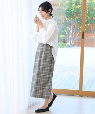 ANY 【ウエストゴム/ストレッチ】チェックタイトスカート ブラウン系