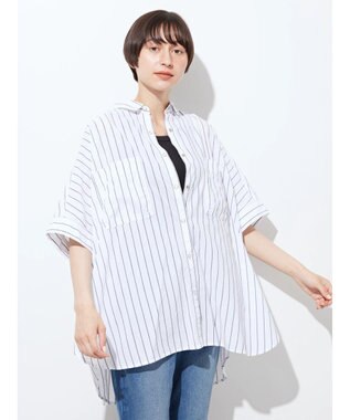 AMERICAN HOLIC ＷポケットバックタックＢＩＧシャツ Stripe Ivory