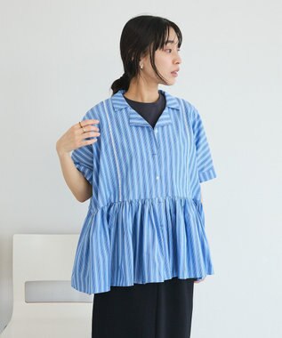 CRAFT STANDARD BOUTIQUE インド製 ペプラムブラウス Stripe
