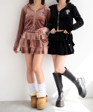 WEGO 【SETUP対応ITEM】ラインストーンベロアWZIPパーカー ピンク