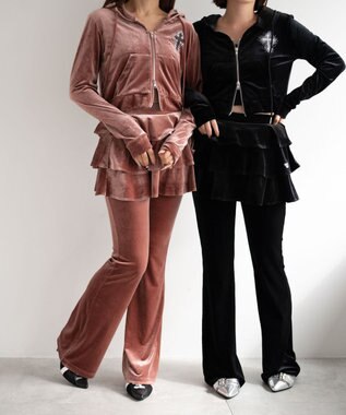 WEGO 【SETUP対応ITEM】ラインストーンベロアWZIPパーカー ピンク