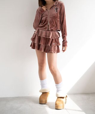 WEGO 【SETUP対応ITEM】ラインストーンベロアWZIPパーカー ピンク