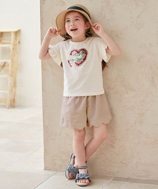 ANY KIDS 接触冷感 ミラクルスパンコール Tシャツ アイボリー系