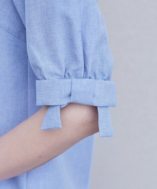 Tiaclasse L 【洗える】麻調リボン袖ブラウス サックス