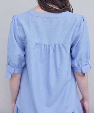 Tiaclasse L 【洗える】麻調リボン袖ブラウス サックス