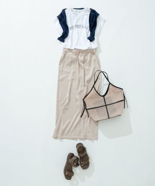 23区 L 【接触冷感/洗える】BON-PRESAGE ロゴ フレンチスリーブ Tシャツ ホワイト系