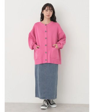 earth music&ecology クルーネックミドル丈カーディガン Pink
