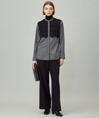 ICB L 【洗える】 レースコンビブラウス チャコール系