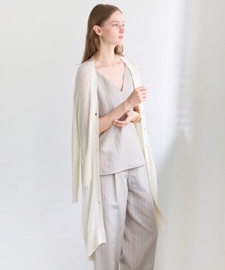 BEIGE， OPTICAL / ペーパーヤーンシアーロングカーディガン Ecru