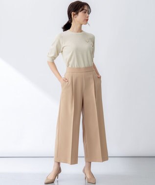 組曲 L 【ストレッチ・イージーケア】オシャクロス ガウチョパンツ ベージュ系