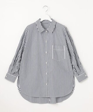 Feroux 【洗える】カラーストライプビッグ シャツ ブラック系1