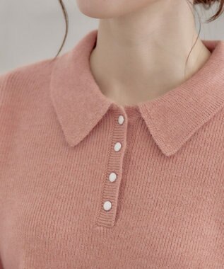 Tiaclasse L 【洗える】衿付きパフ袖ニット ピンク