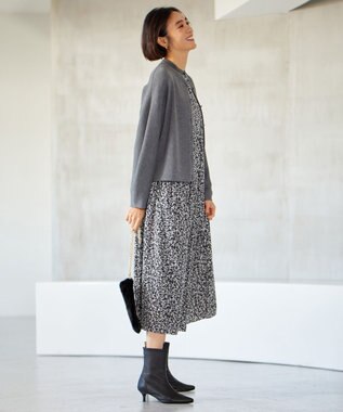 自由区 L 【洗える】フラワーペタルプリント ワンピース モノトーン系