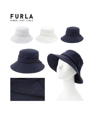 MOONBAT 【洗える】FURLA(フルラ) シャンブレー中つばダウンハット ネイビーブルー