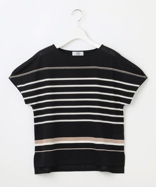 J.PRESS LADIES L パネルボーダー フレンチスリーブ カットソー ブラック系1