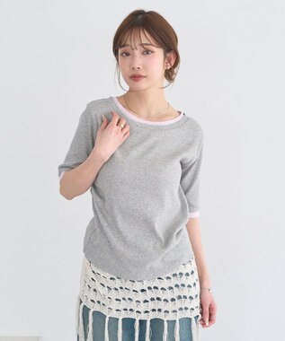 earth music&ecology レイヤードライクバイカラープルオーバー Gray